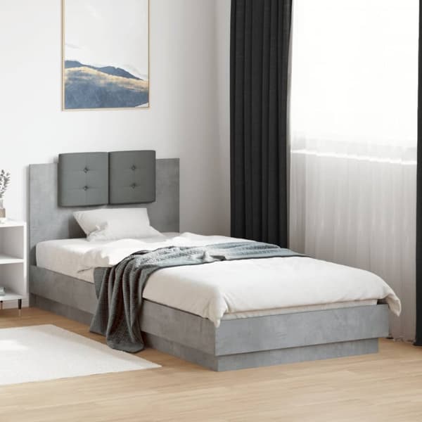 Sängram med huvudgavel betonggrå 90x200 cm konstruerat trä