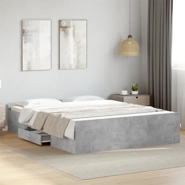 Sängram med lådor betonggrå 140x200 cm konstruerat trä