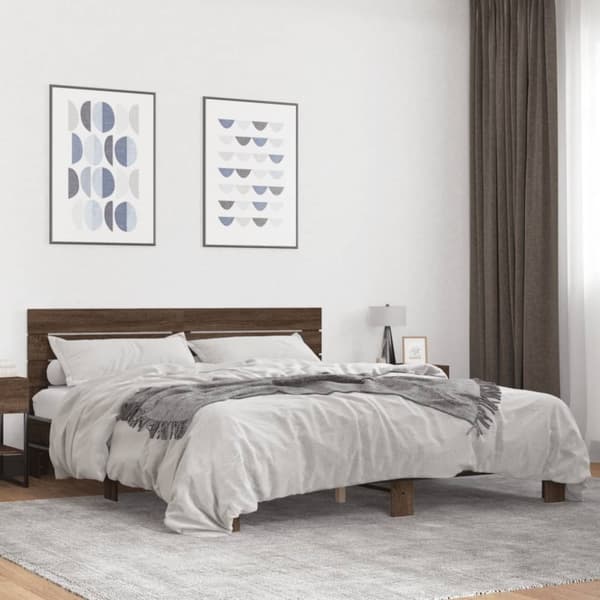 Sängram brun ek 200x200 cm konstruerat trä och metall