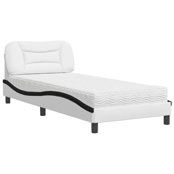 Säng med madrass vit och svart 90x190 cm konstläder