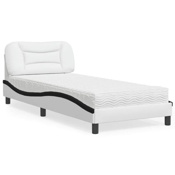 Säng med madrass vit och svart 90x190 cm konstläder