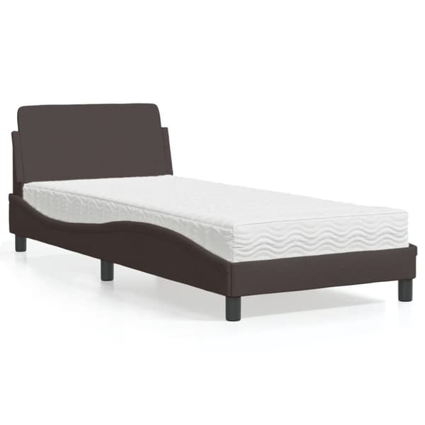 Säng med madrass mörkbrun 90x200 cm tyg