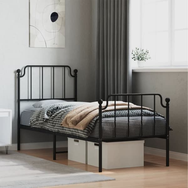 Sängram med huvudgavel och fotgavel svart metall 75x190 cm