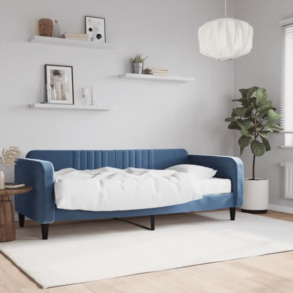 Dagbädd med madrass blå 90x200 cm sammet