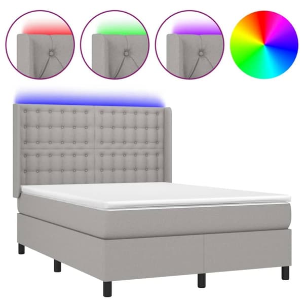 Ramsäng med madrass & LED ljusgrå 140x200 cm tyg