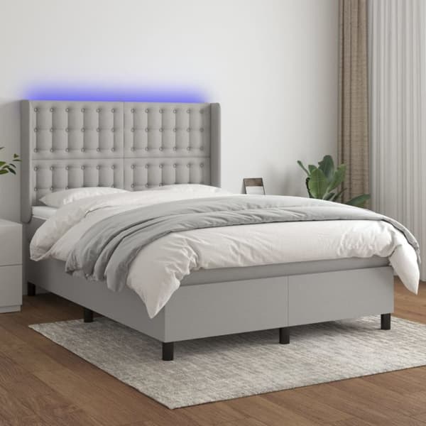 Ramsäng med madrass & LED ljusgrå 140x200 cm tyg
