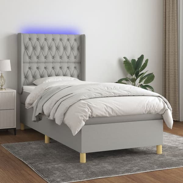 Ramsäng med madrass & LED ljusgrå 100x200 cm tyg