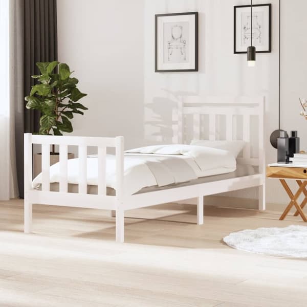 Sängram massiv furu 90x190 cm vit