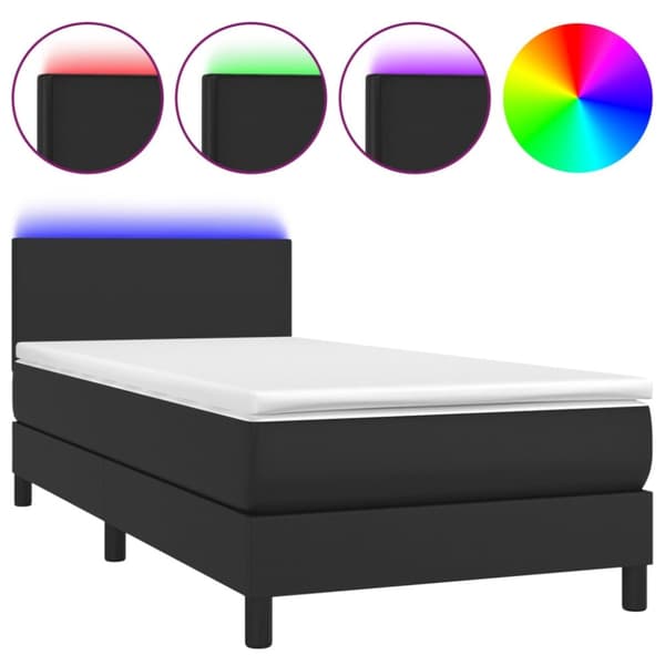 Ramsäng med madrass & LED svart 90x200 cm konstläder