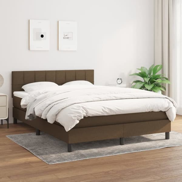 Ramsäng med madrass mörkbrun 140x190 cm tyg