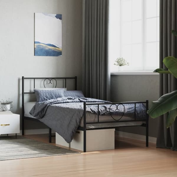 Sängram med huvudgavel och fotgavel svart metall 100x200 cm
