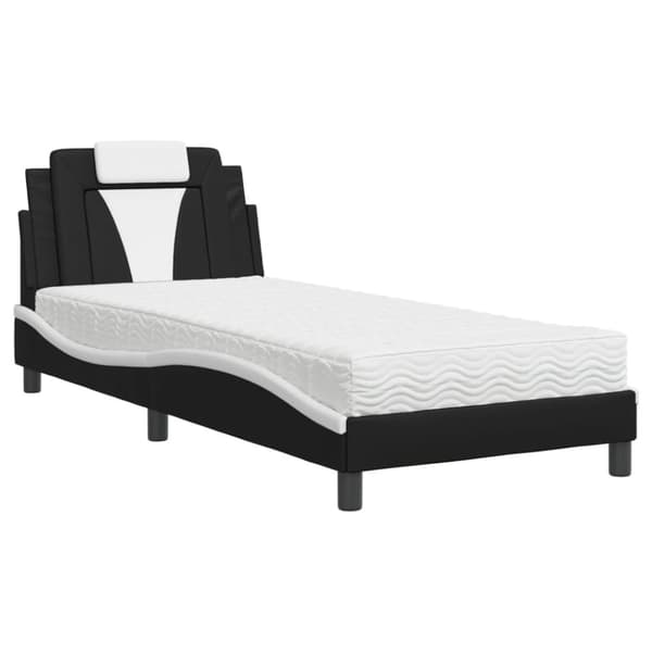 Säng med madrass svart och vit 90x200 cm konstläder