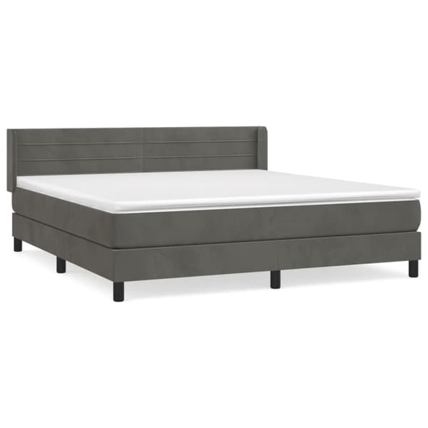 Ramsäng med madrass mörkgrå 160x200 cm sammet