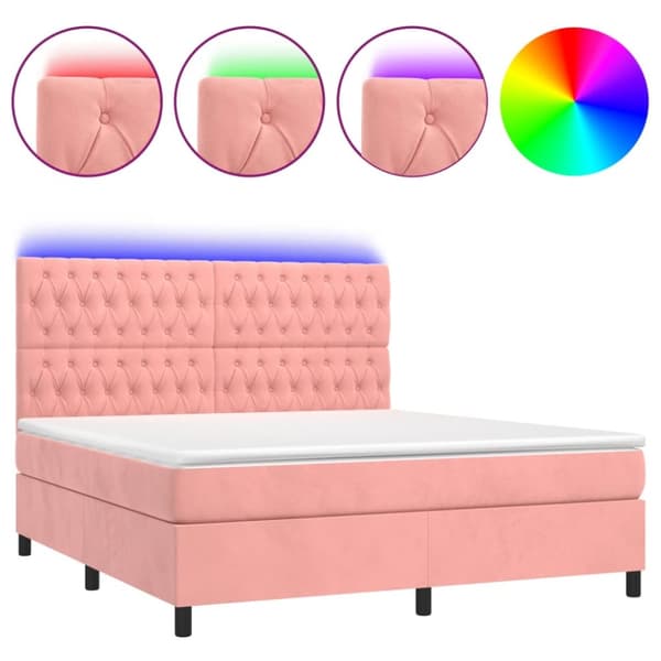Ramsäng med madrass rosa & LED 160x200 cm sammet