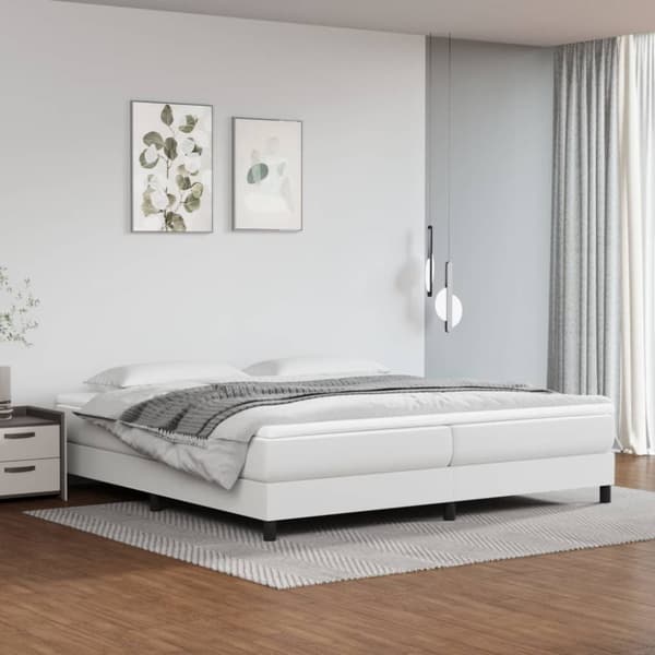Ramsäng med madrass vit 200x200 cm konstläder