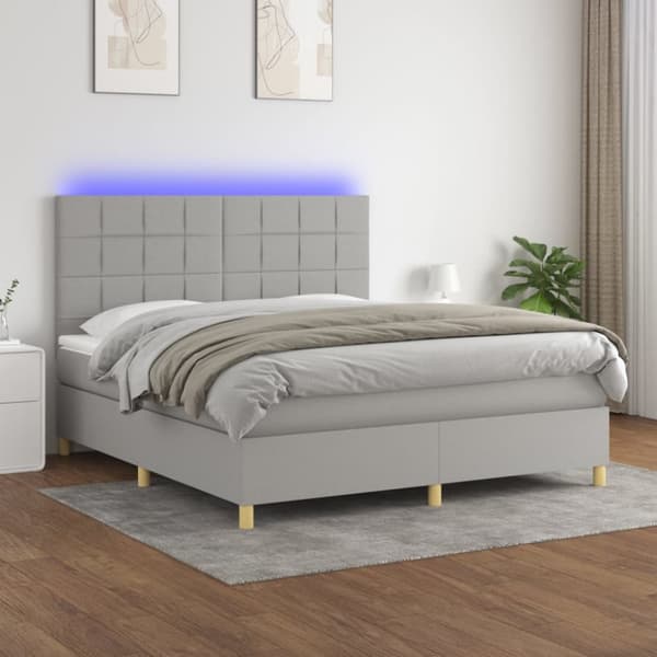 Ramsäng med madrass & LED ljusgrå 180x200 cm tyg