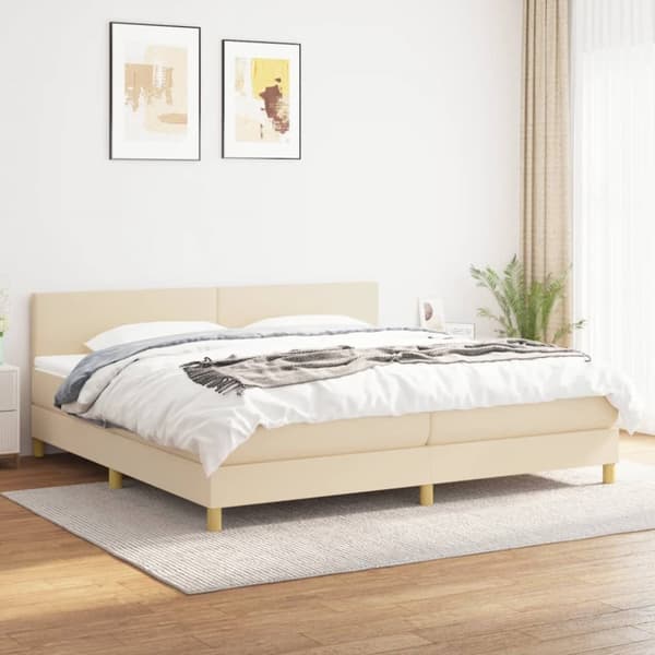 Ramsäng med madrass gräddvit 200x200 cm tyg