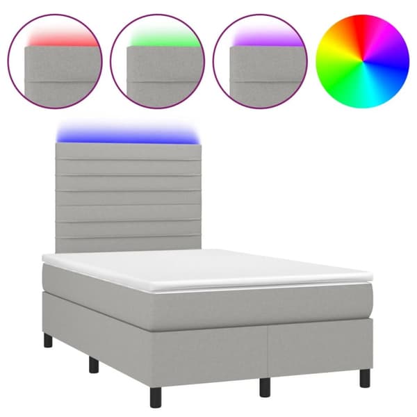Ramsäng med madrass & LED ljusgrå 120x190 cm tyg