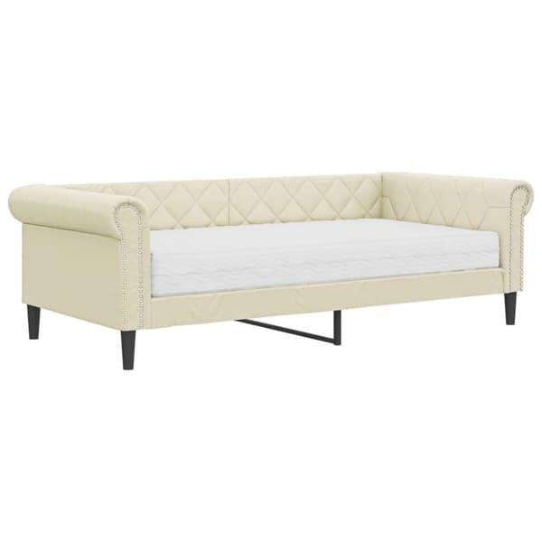 Dagbädd med madrass gräddvit 90x200 cm konstläder