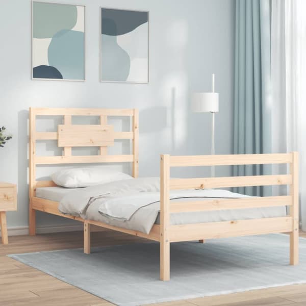 Sängram med huvudgavel 90x200 cm massivt trä