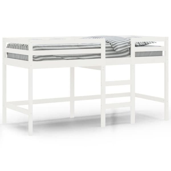 Loftsäng med stege vit 90x200 cm massiv furu