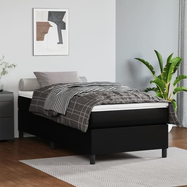Ramsäng med madrass svart 90x190 cm konstläder