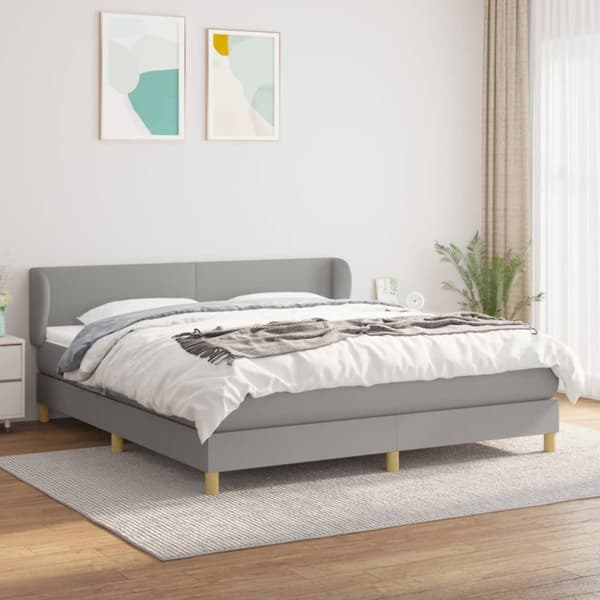 Ramsäng med madrass ljusgrå 160x200 cm tyg
