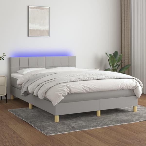 Ramsäng med madrass & LED ljusgrå 140x200 cm tyg