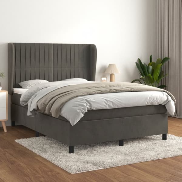 Ramsäng med madrass mörkgrå 140x200 cm sammet