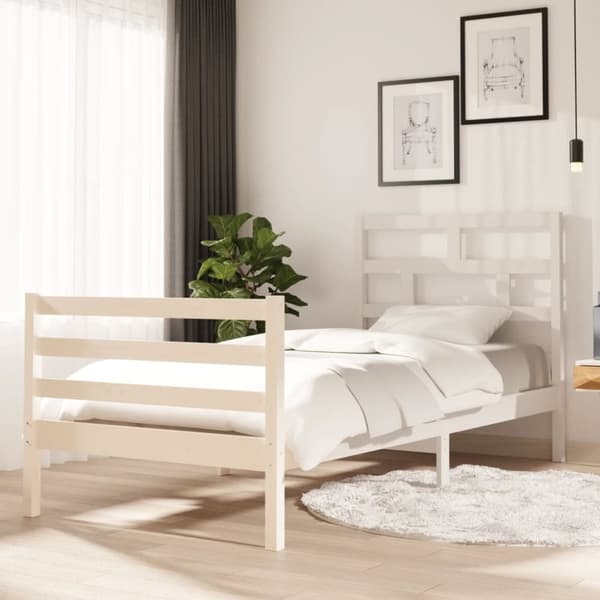 Sängram vit massiv furu 90x200 cm enkelsäng
