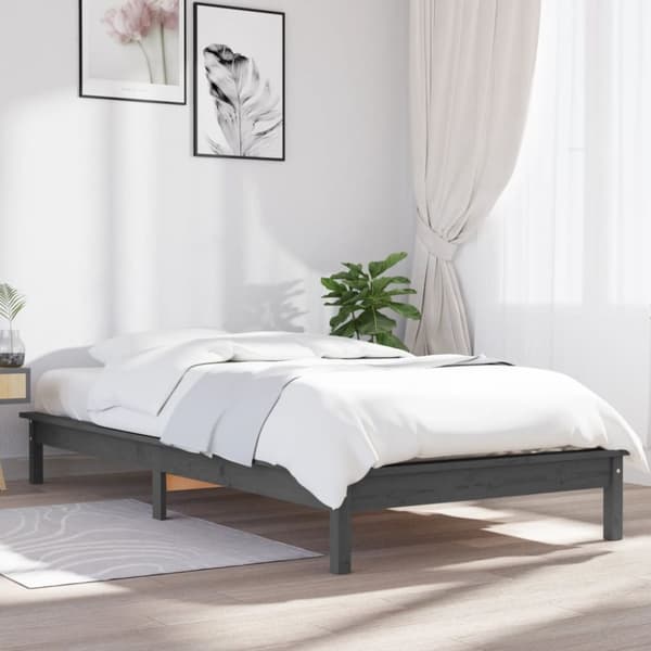 Sängram 75x190 cm massiv furu grå
