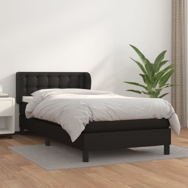 Ramsäng med madrass svart 90x190 cm konstläder