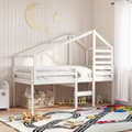Miniatyrbild 1 av 2: Hög säng med tak vit 80x200 cm massiv furu