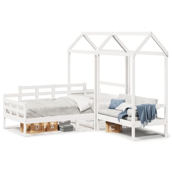 Dagbädd med bänk och tak vit 80x200 cm massiv furu
