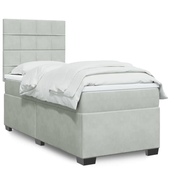 Ramsäng med madrass ljusgrå 100x200 cm sammet