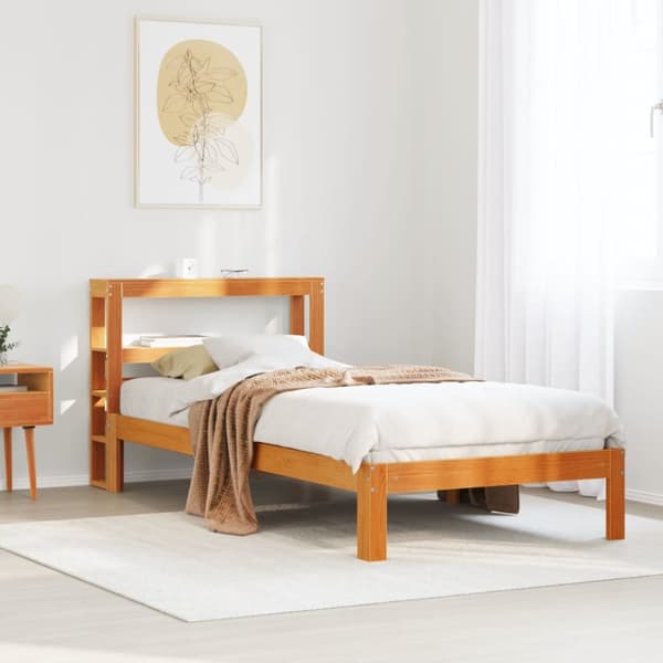 Sängram utan madrass vaxbrun 75x190 cm massiv furu