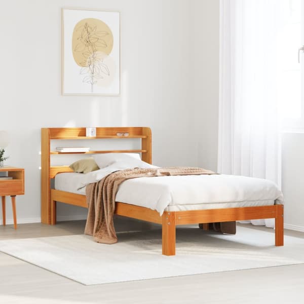 Sängram utan madrass vaxad brun 90x200 cm massiv furu