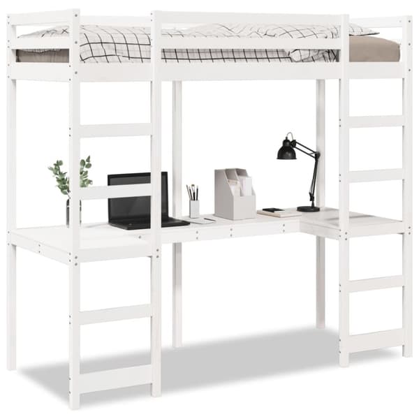Loftsäng utan madrass vit 80x200cm massiv furu