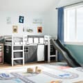Miniatyrbild 1 av 2: Loftsäng med gardiner vit&svart 80x200 cm massiv furu