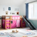 Miniatyrbild 1 av 2: Loftsäng med rutschkana rosa 90x200 cm massiv furu