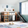Miniatyrbild 1 av 2: Loftsäng med gardiner vit&svart 90x190 cm massiv furu