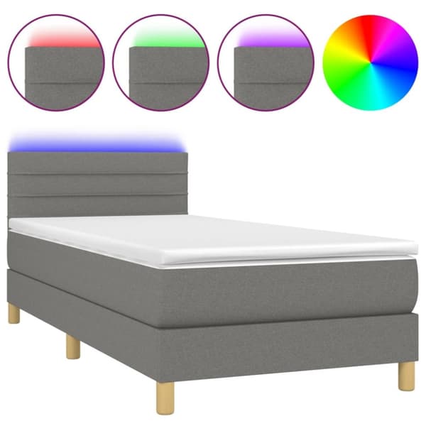 Ramsäng med madrass & LED mörkgrå 100x200 cm tyg