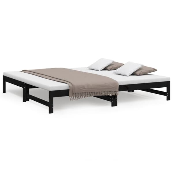 Utdragbar dagbädd svart 2x(100x200) cm massiv furu