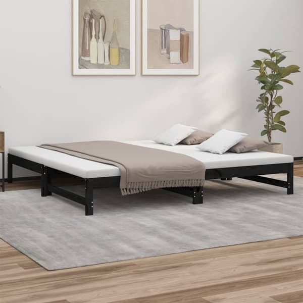 Utdragbar dagbädd svart 2x(100x200) cm massiv furu