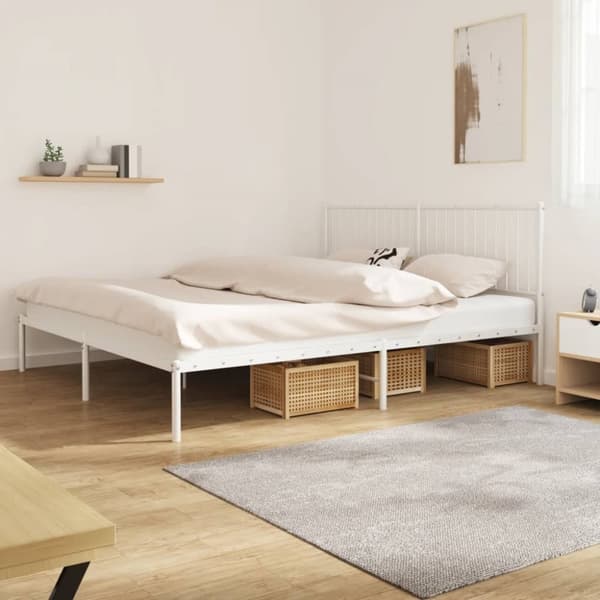 Sängram med huvudgavel metall vit 193x203 cm