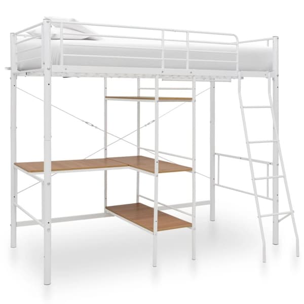 Våningssäng med bord vit metall 90x200 cm