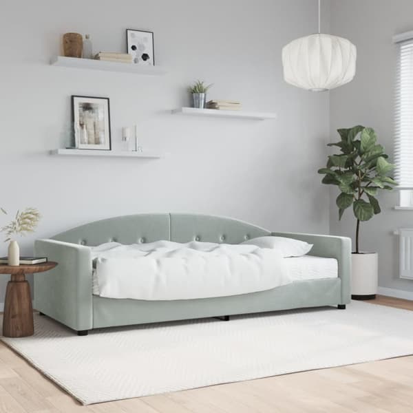 Dagbädd med madrass ljusgrå 90x200 cm sammet