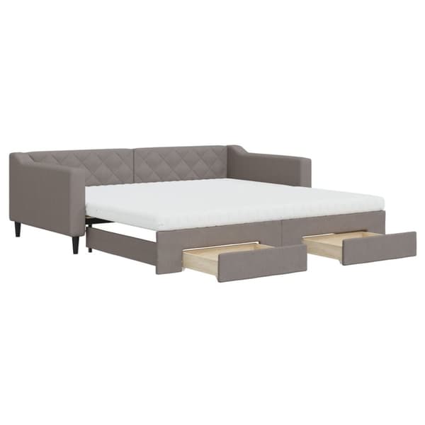 Dagbädd utdragbar med lådor taupe 100x200 cm tyg