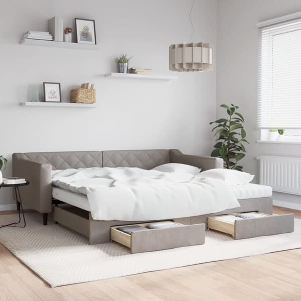 Dagbädd utdragbar med lådor taupe 100x200 cm tyg