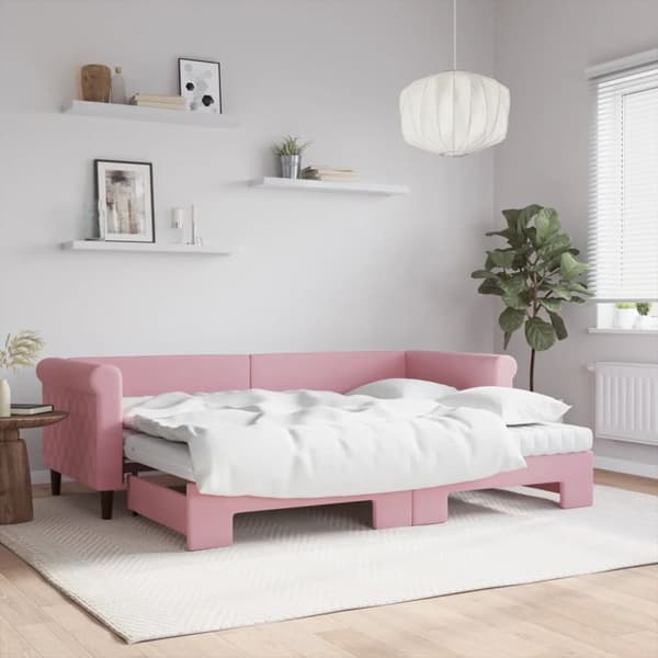 Dagbädd utdragbar med madrasser rosa 80x200 cm sammet
